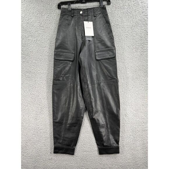Deadwood Net Sustain Palma Leather Tapered Black Pants Size 0 New - Picture 3 of 12